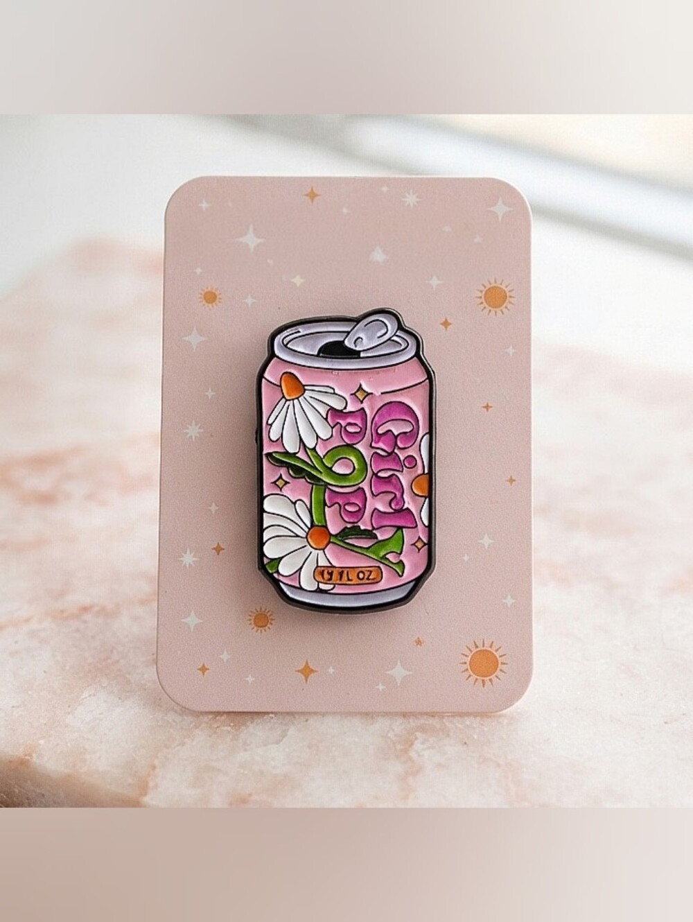 Summer Spring Girly Pop Soda Can Enamel Pin w/ 70's Hippie Groovy Floral Y2K Art